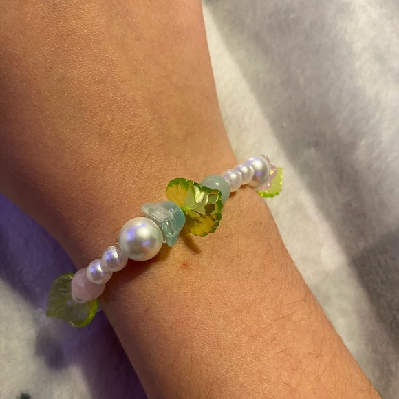 teal and pink flower bracelet - Picture 2 of 3